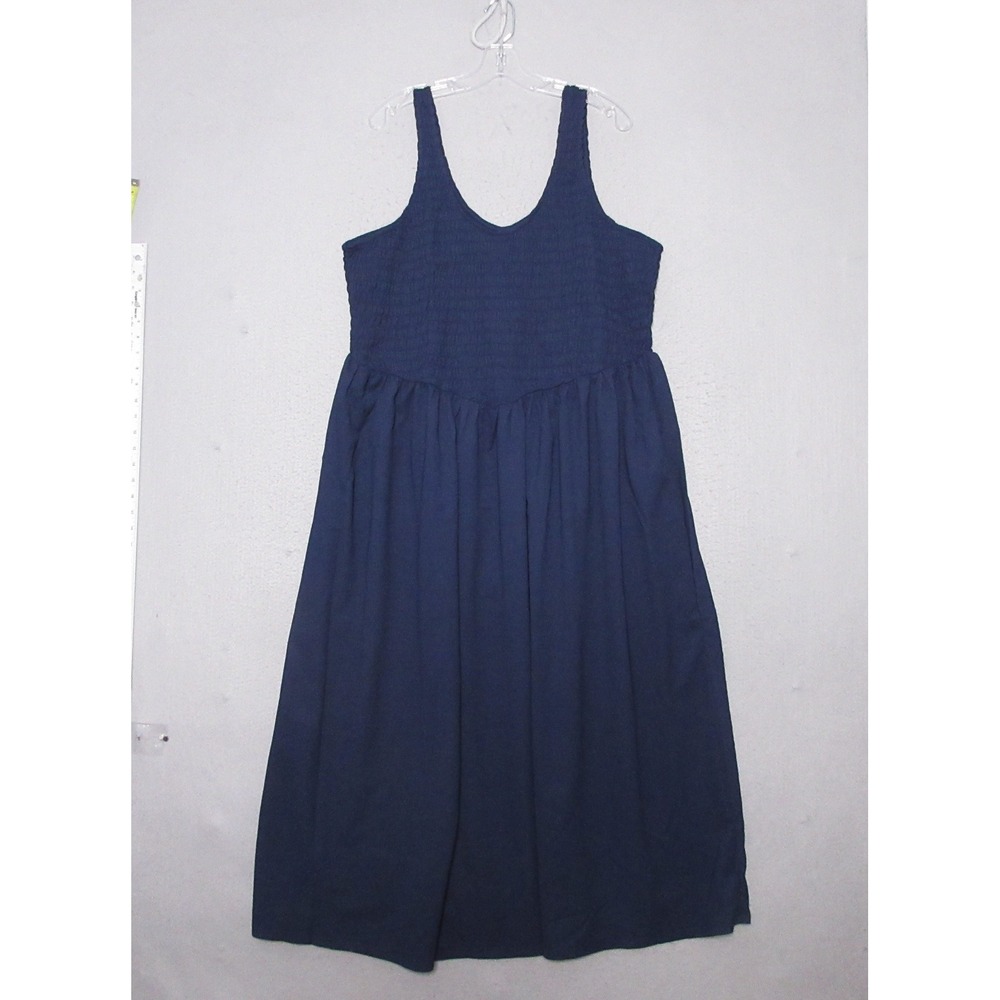 Old Navy Dress XXL Tall‎ Navy Blue Smocked Fit & Flare Midi Boho Coastal NWT